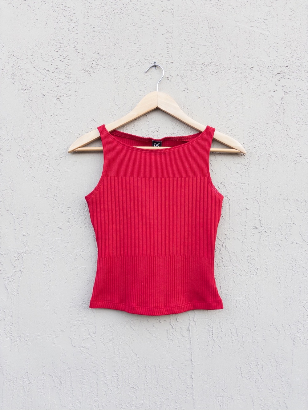Red Ribbed Boat Neck Tank Top | Stretch Fitted Sleeveless Knit Y2K Basic